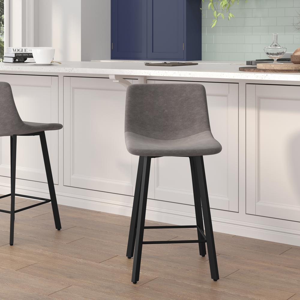 Armless 24 Inch Counter Height Stools with Footrests in Gray, Set of 2. Picture 1