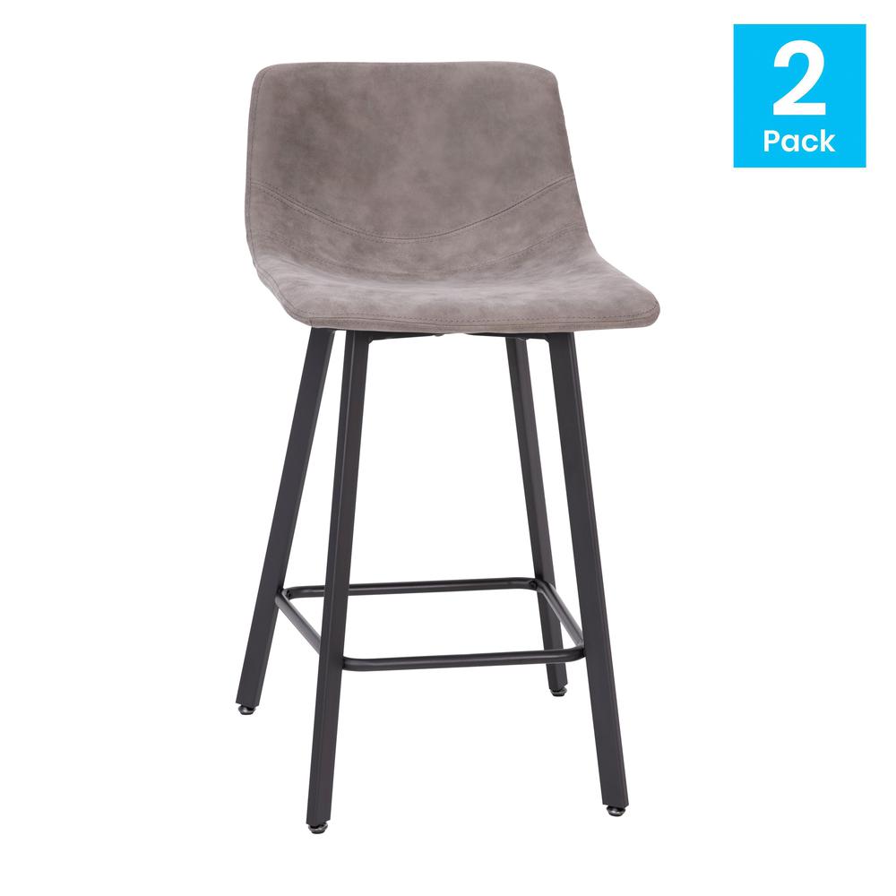 Armless 24 Inch Counter Height Stools with Footrests in Gray, Set of 2. Picture 2