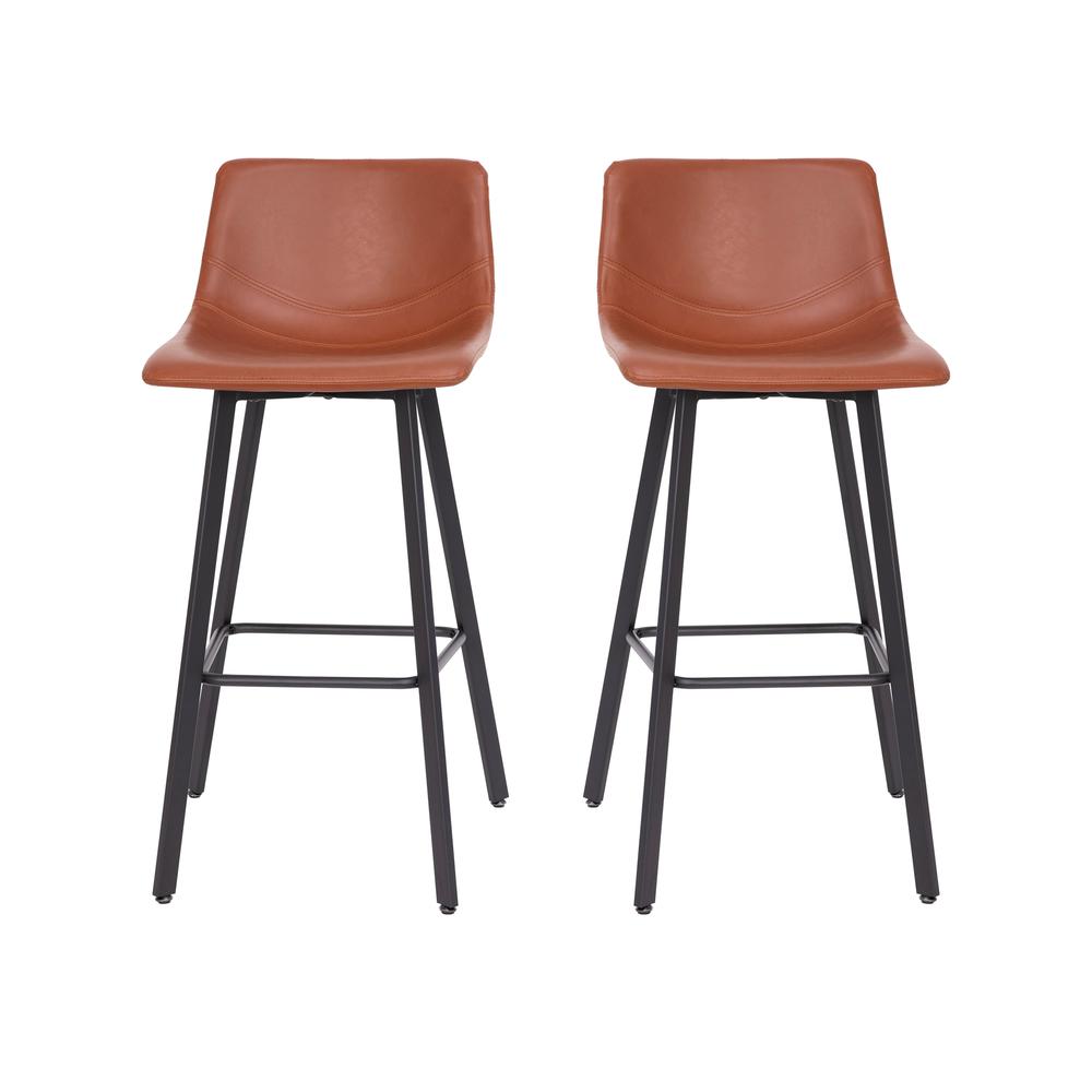 Armless 30 Inch Bar Height Barstools with Footrests in Cognac, Set of 2. Picture 3