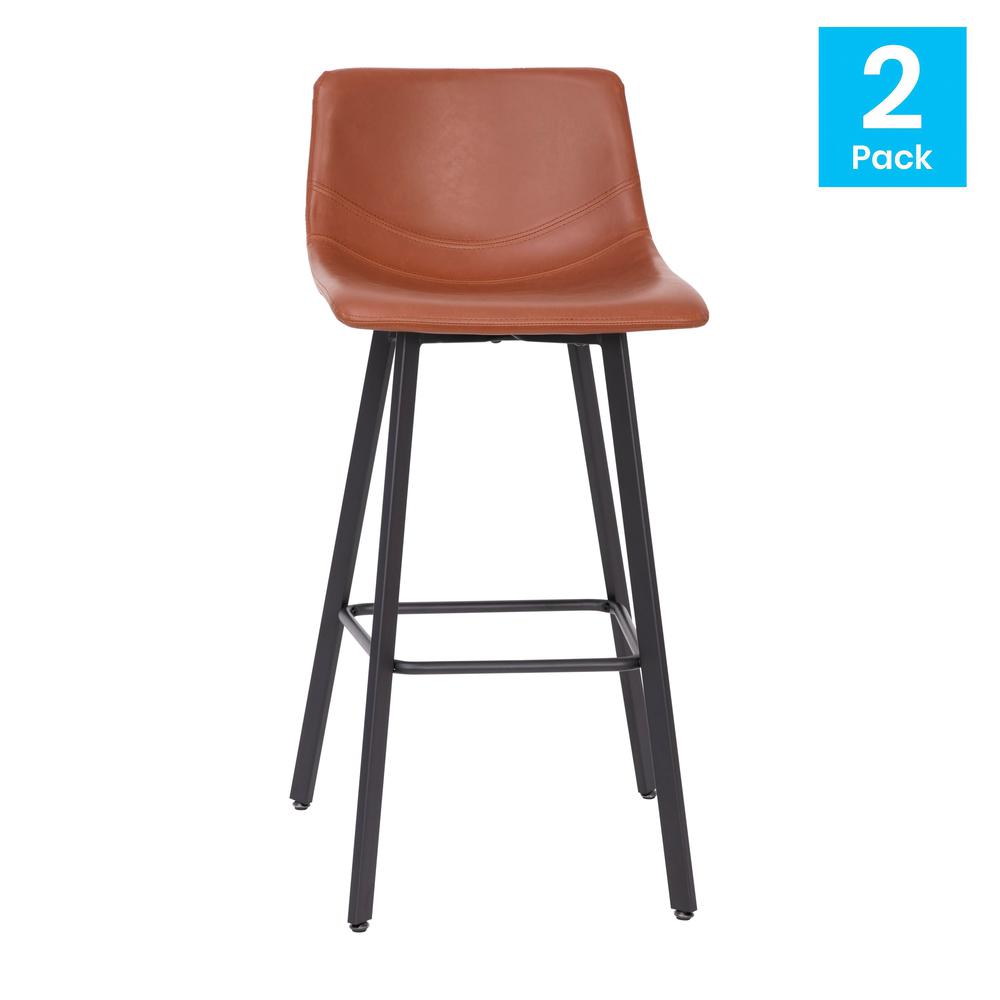 Armless 30 Inch Bar Height Barstools with Footrests in Cognac, Set of 2. Picture 2