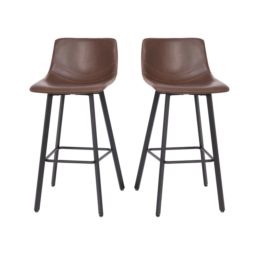 Armless 30 Inch Bar Height Barstools with Footrests in Chocolate Brown, Set of 2. Picture 3
