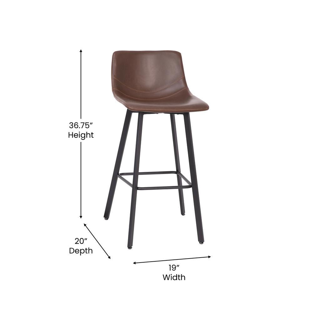 Armless 30 Inch Bar Height Barstools with Footrests in Chocolate Brown, Set of 2. Picture 6