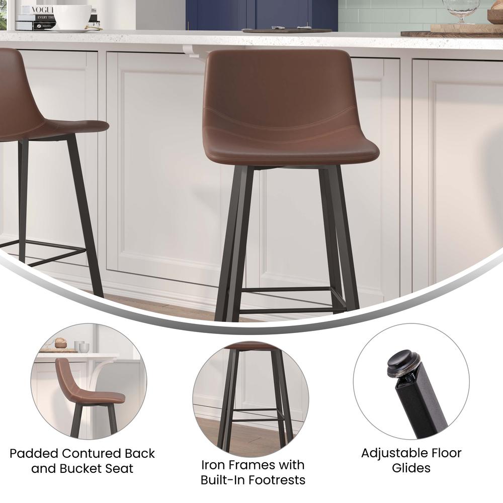 Armless 30 Inch Bar Height Barstools with Footrests in Chocolate Brown, Set of 2. Picture 5
