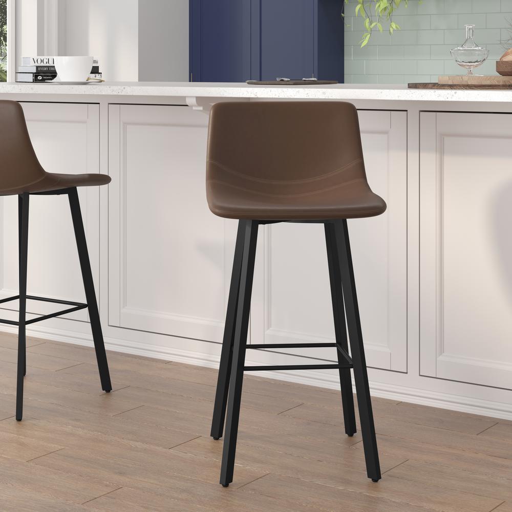Armless 30 Inch Bar Height Barstools with Footrests in Chocolate Brown, Set of 2. Picture 1