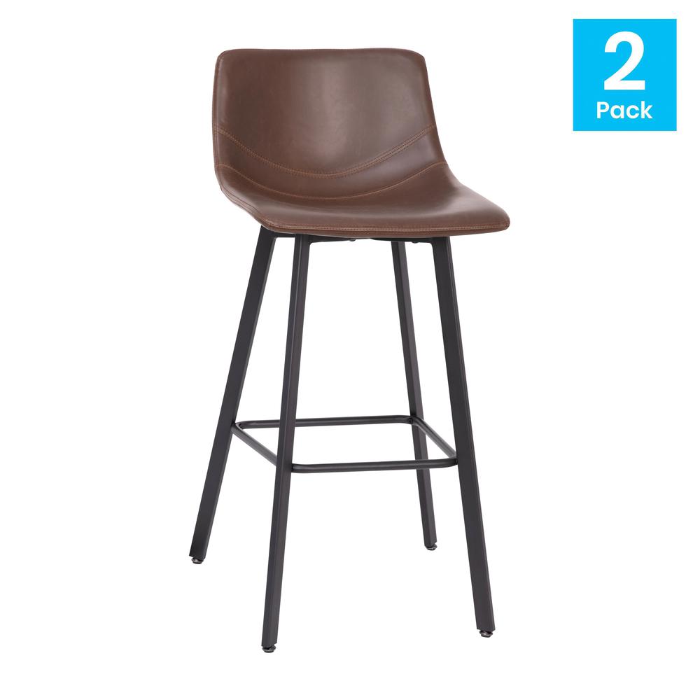 Armless 30 Inch Bar Height Barstools with Footrests in Chocolate Brown, Set of 2. Picture 2