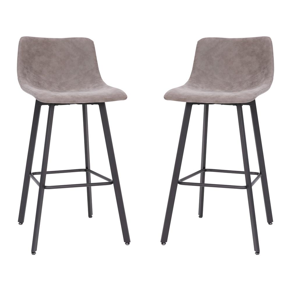 Armless 30 Inch Bar Height Barstools with Footrests in Gray, Set of 2. Picture 3