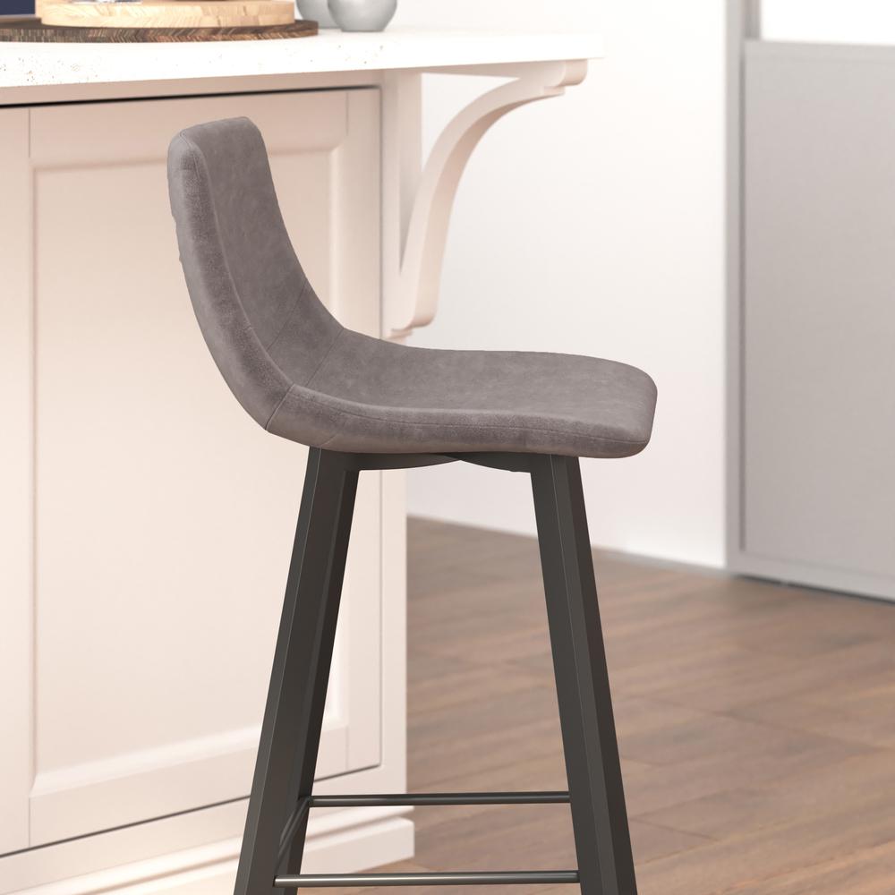 Armless 30 Inch Bar Height Barstools with Footrests in Gray, Set of 2. Picture 6