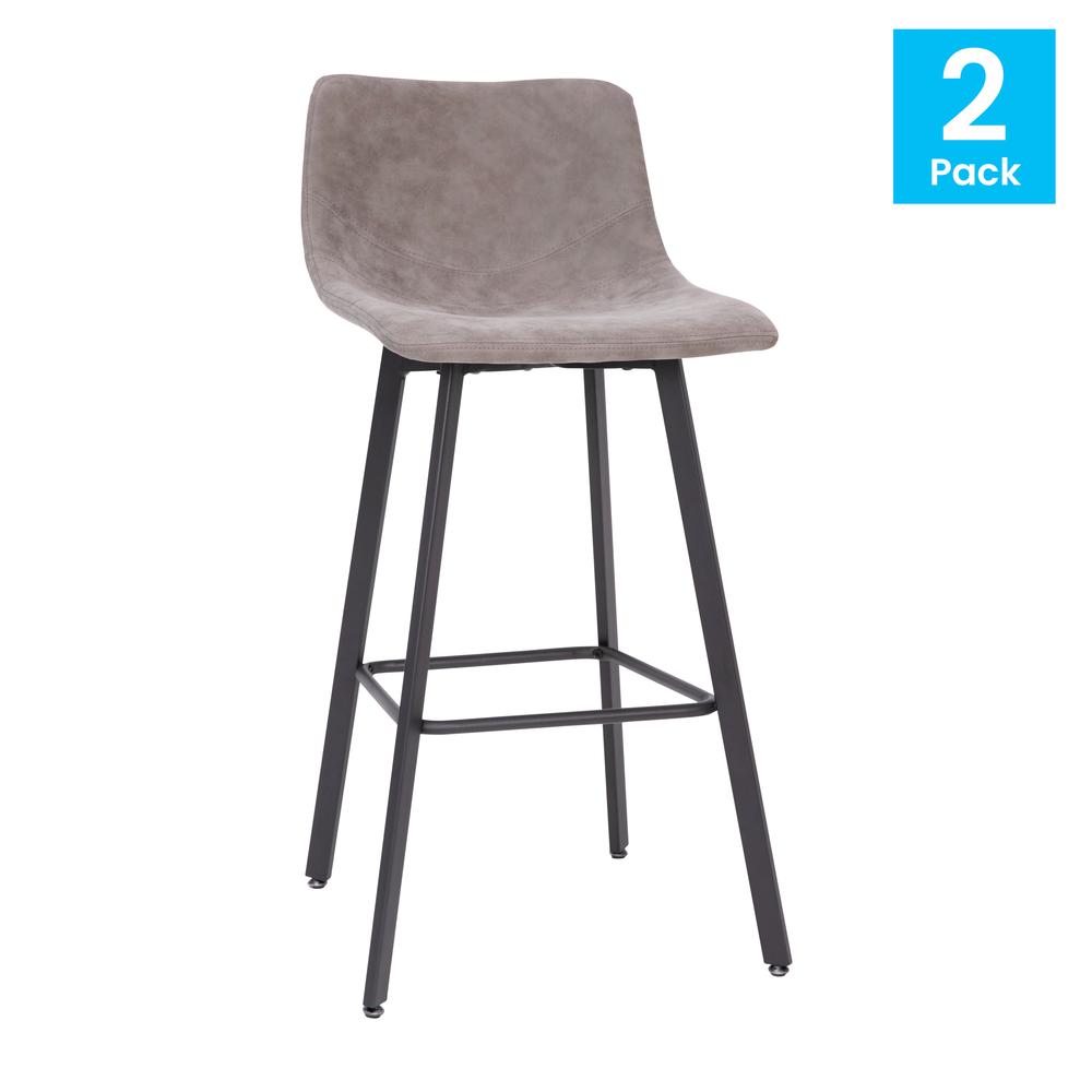 Armless 30 Inch Bar Height Barstools with Footrests in Gray, Set of 2. Picture 2
