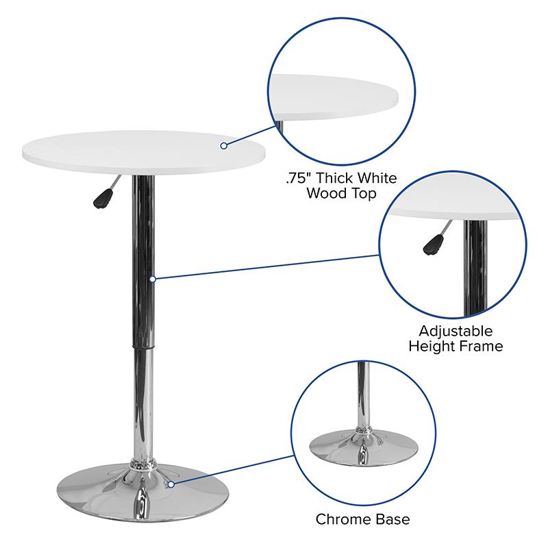 23.75'' Round Adjustable Height White Wood Table (Adjustable Range 26.25'' - 35.75''). Picture 3