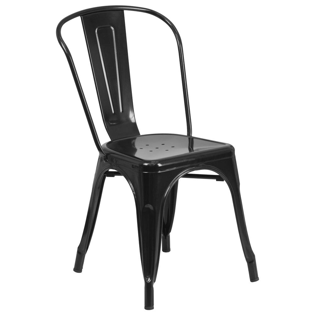 Commercial Grade Black Metal Indoor-Outdoor Stackable Chair. Picture 1
