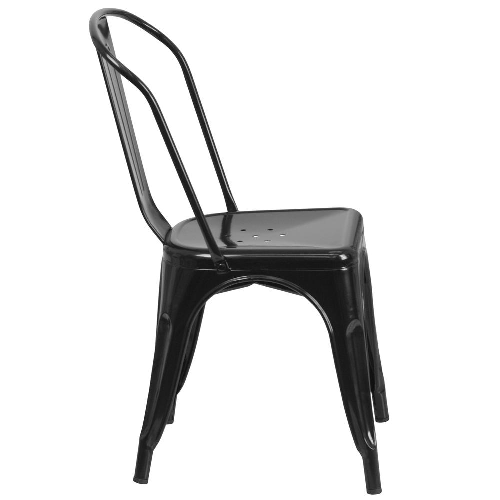 Commercial Grade Black Metal Indoor-Outdoor Stackable Chair. Picture 3