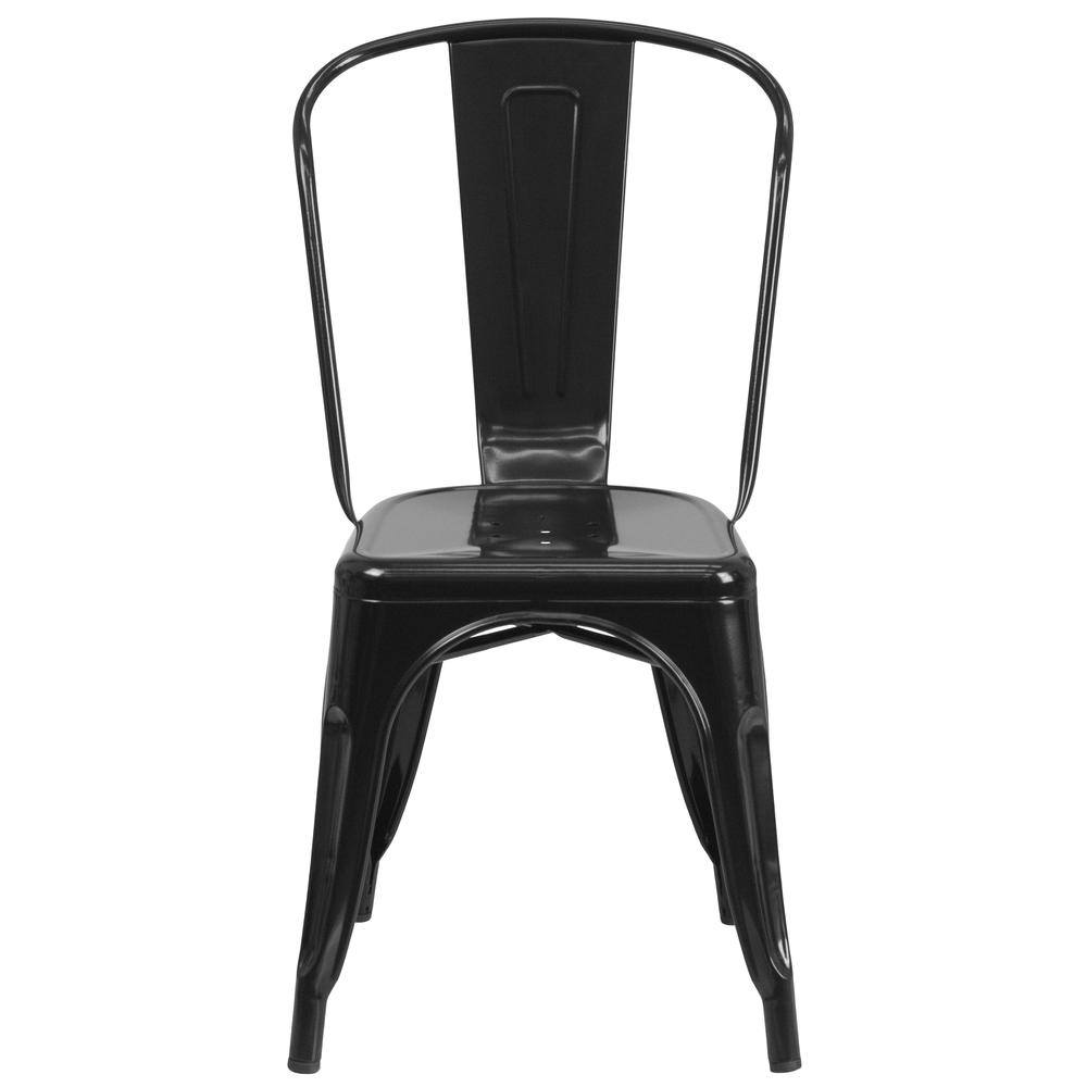 Commercial Grade Black Metal Indoor-Outdoor Stackable Chair. Picture 5