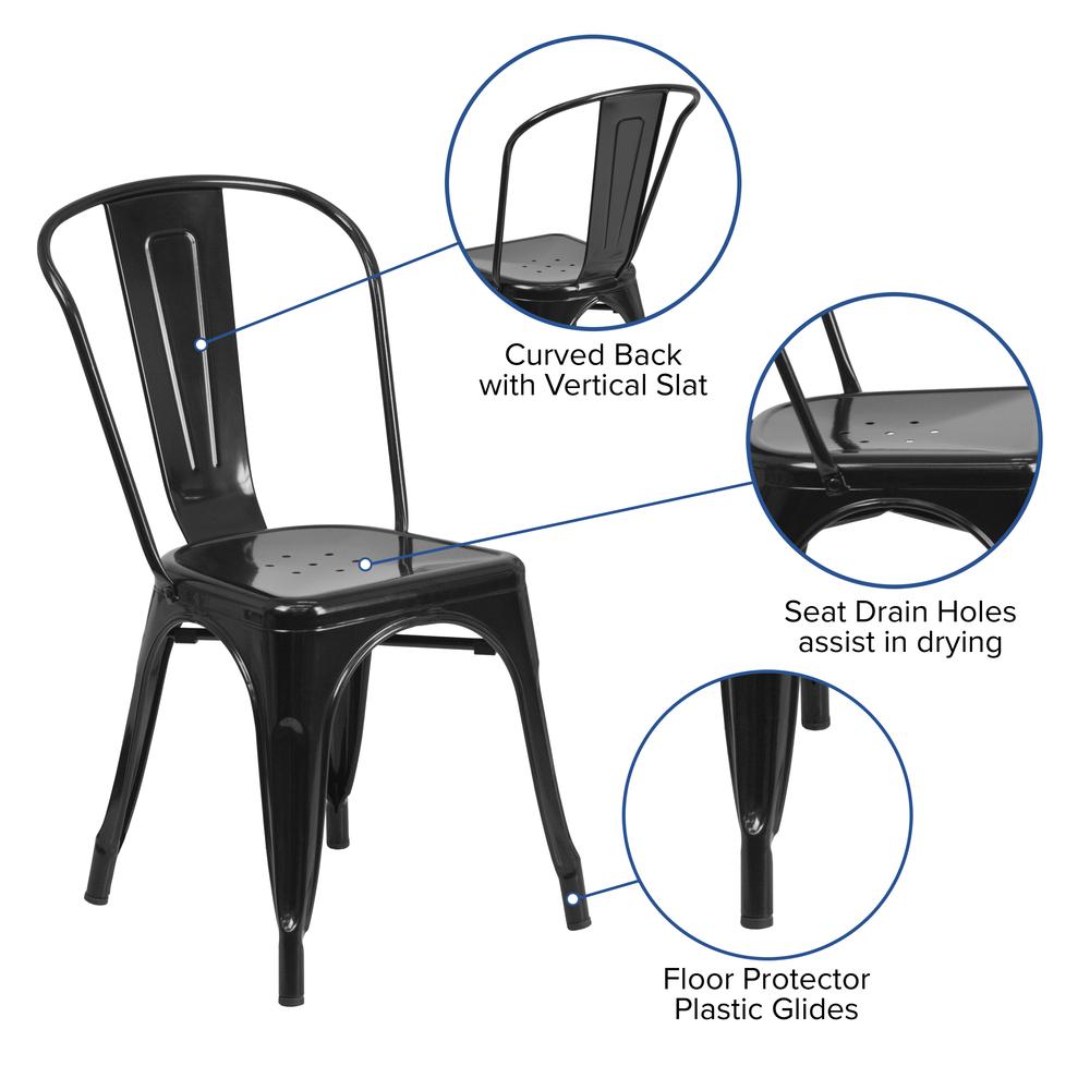 Commercial Grade Black Metal Indoor-Outdoor Stackable Chair. Picture 6