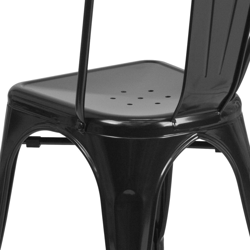 Commercial Grade Black Metal Indoor-Outdoor Stackable Chair. Picture 8