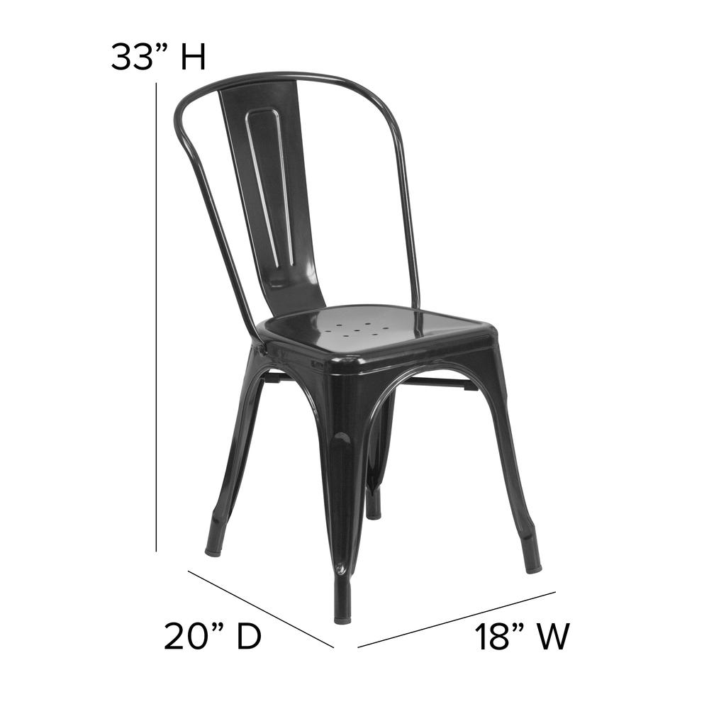 Black Metal Indoor-Outdoor Stackable Chair with Black Poly Resin Wood Seat. Picture 5