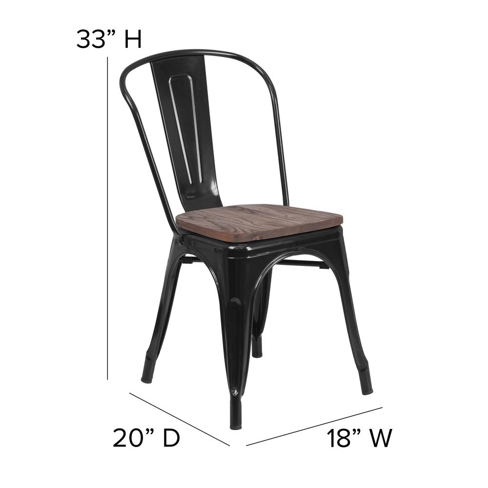 Black Metal Stackable Chair with Wood Seat. Picture 2