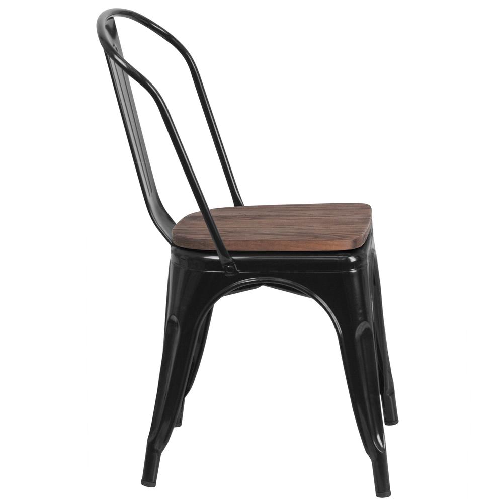 Black Metal Stackable Chair with Wood Seat. Picture 3