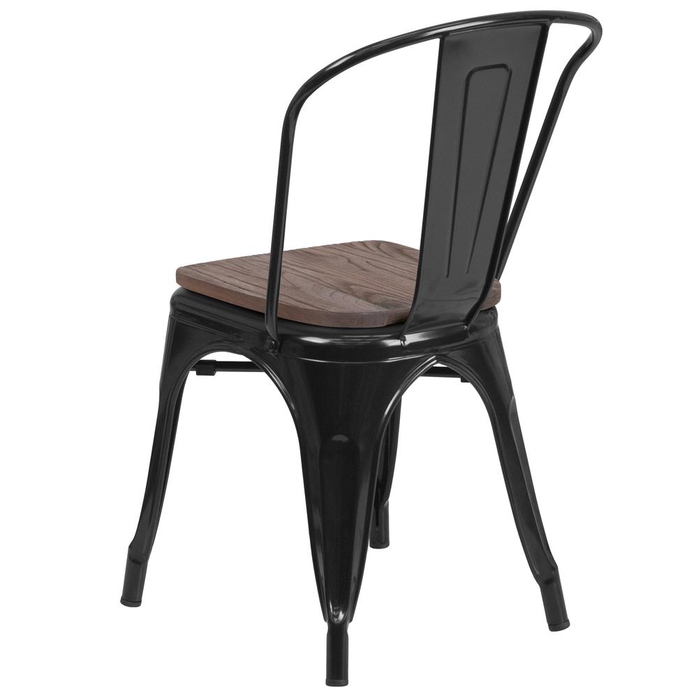 Black Metal Stackable Chair with Wood Seat. Picture 4