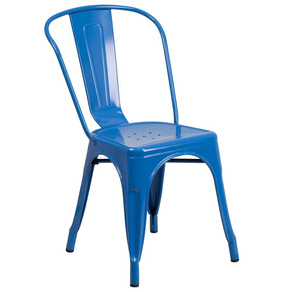 Commercial Grade Blue Metal Indoor-Outdoor Stackable Chair. Picture 1