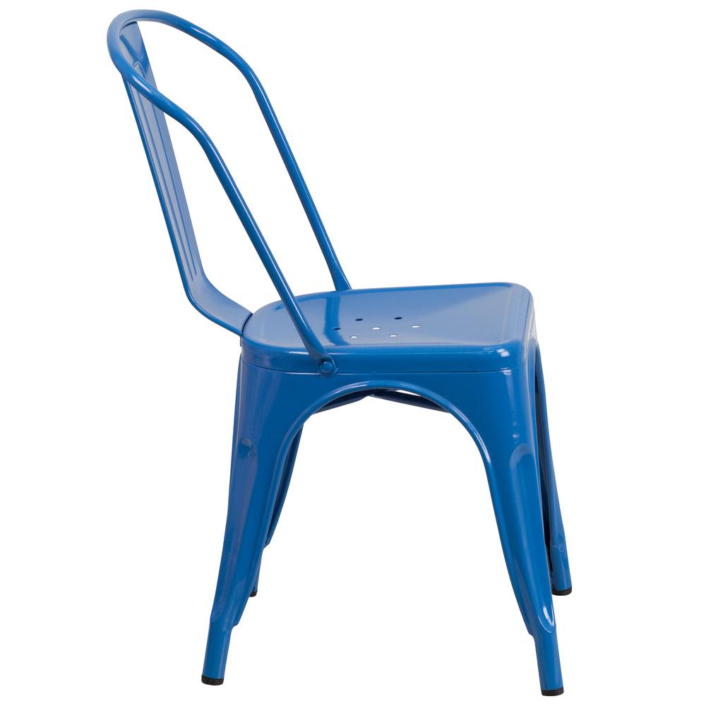 Commercial Grade Blue Metal Indoor-Outdoor Stackable Chair. Picture 3