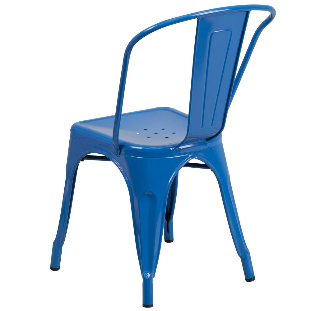 Commercial Grade Blue Metal Indoor-Outdoor Stackable Chair. Picture 4