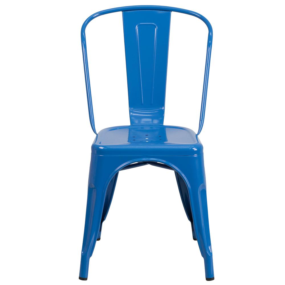 Commercial Grade Blue Metal Indoor-Outdoor Stackable Chair. Picture 5