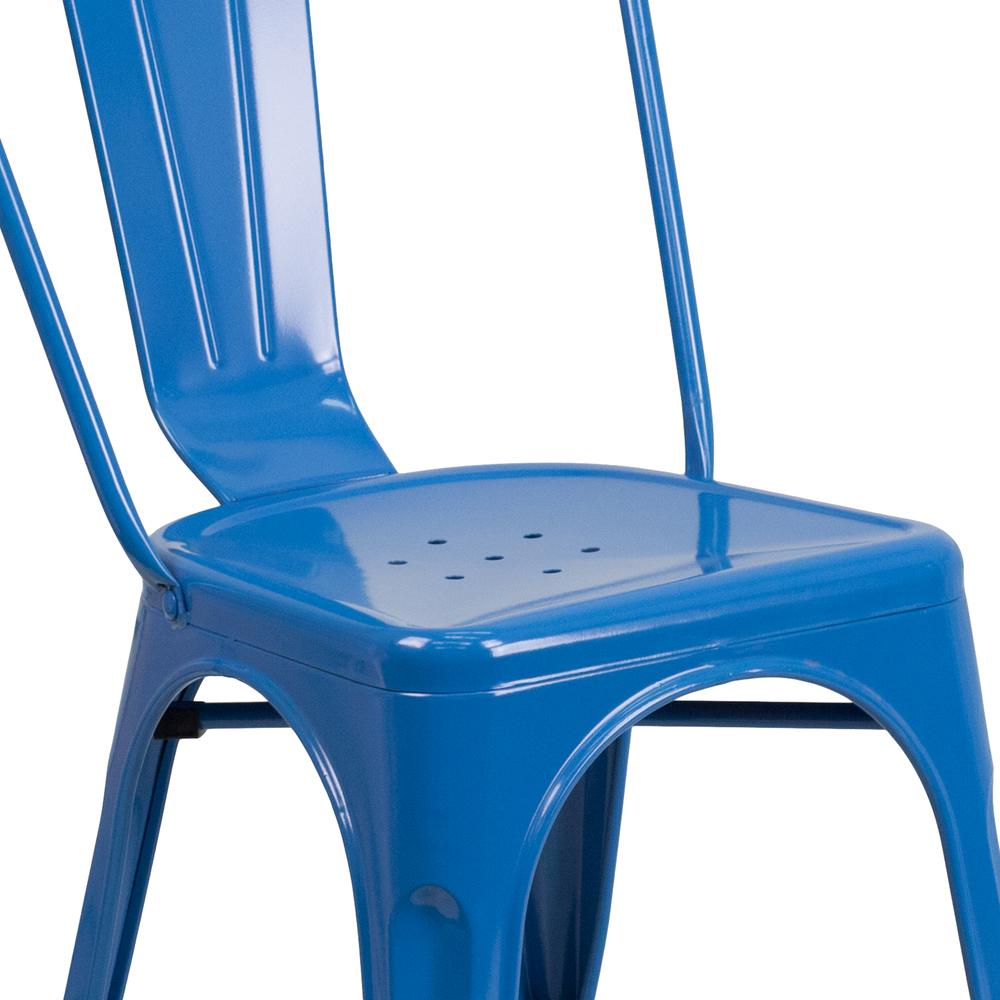 Commercial Grade Blue Metal Indoor-Outdoor Stackable Chair. Picture 6