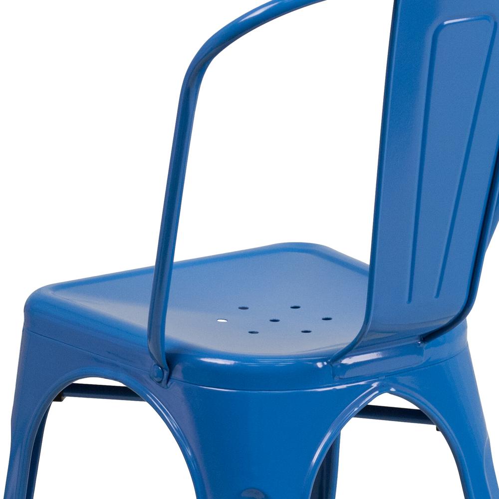 Commercial Grade Blue Metal Indoor-Outdoor Stackable Chair. Picture 7