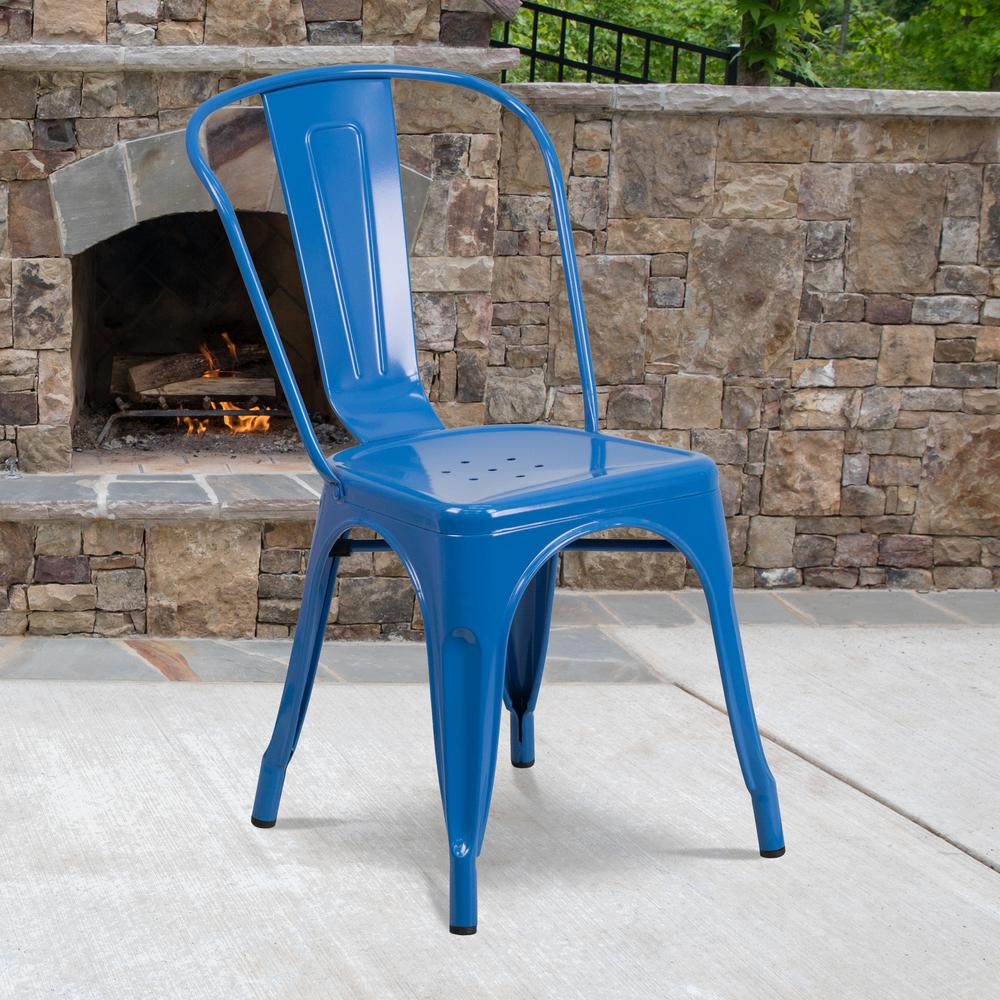 Commercial Grade Blue Metal Indoor-Outdoor Stackable Chair. Picture 8