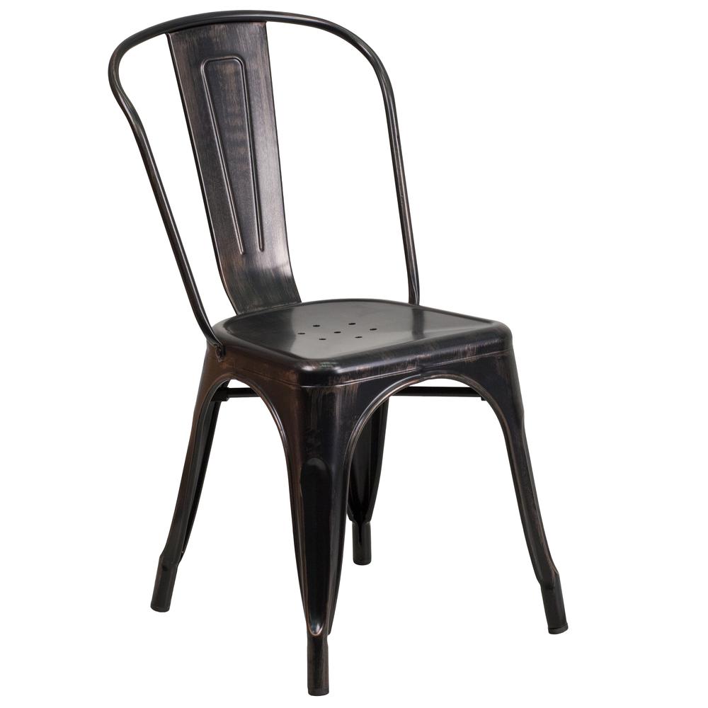 Commercial Grade Black-Antique Gold Metal Indoor-Outdoor Stackable Chair. Picture 1