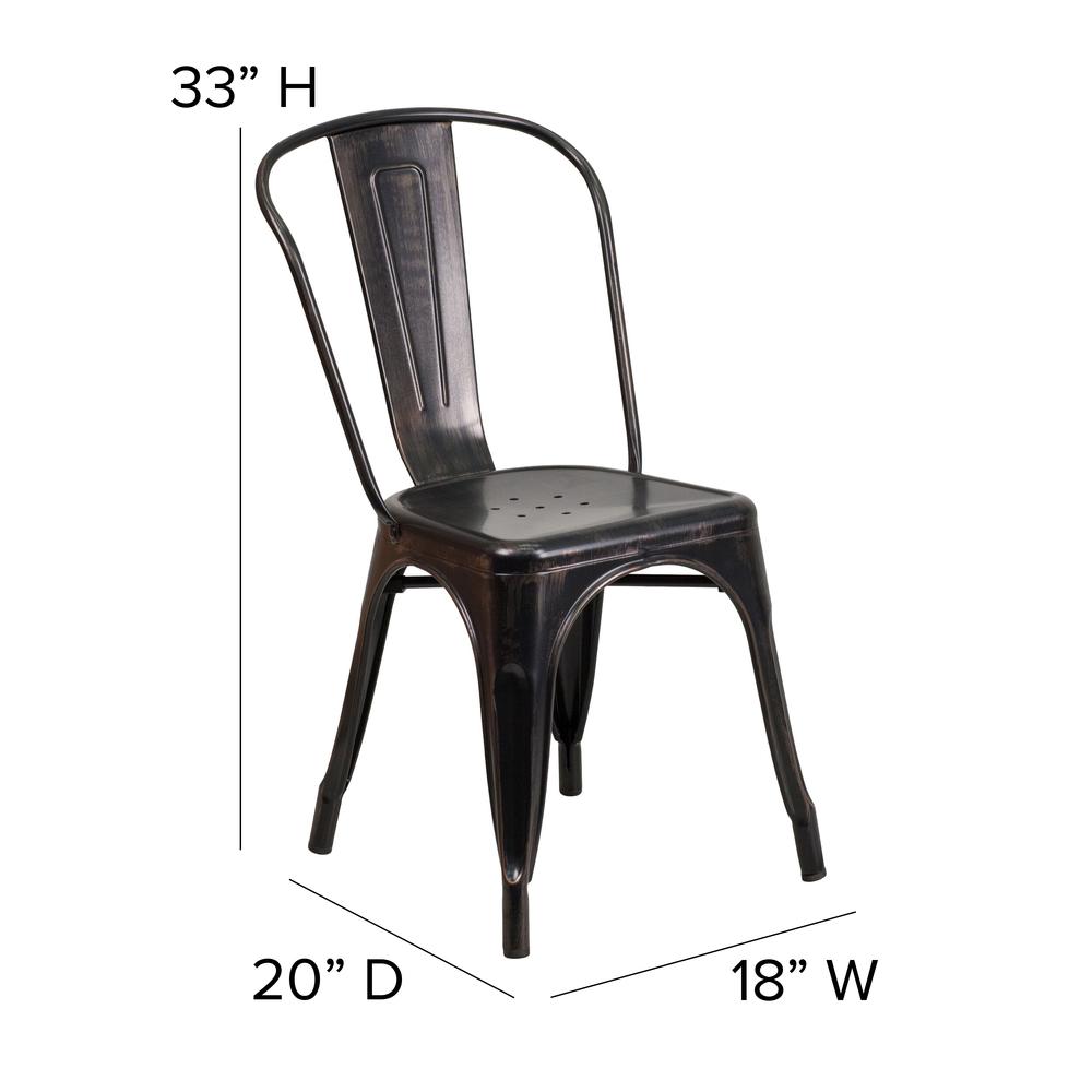 Commercial Grade Black-Antique Gold Metal Indoor-Outdoor Stackable Chair. Picture 2