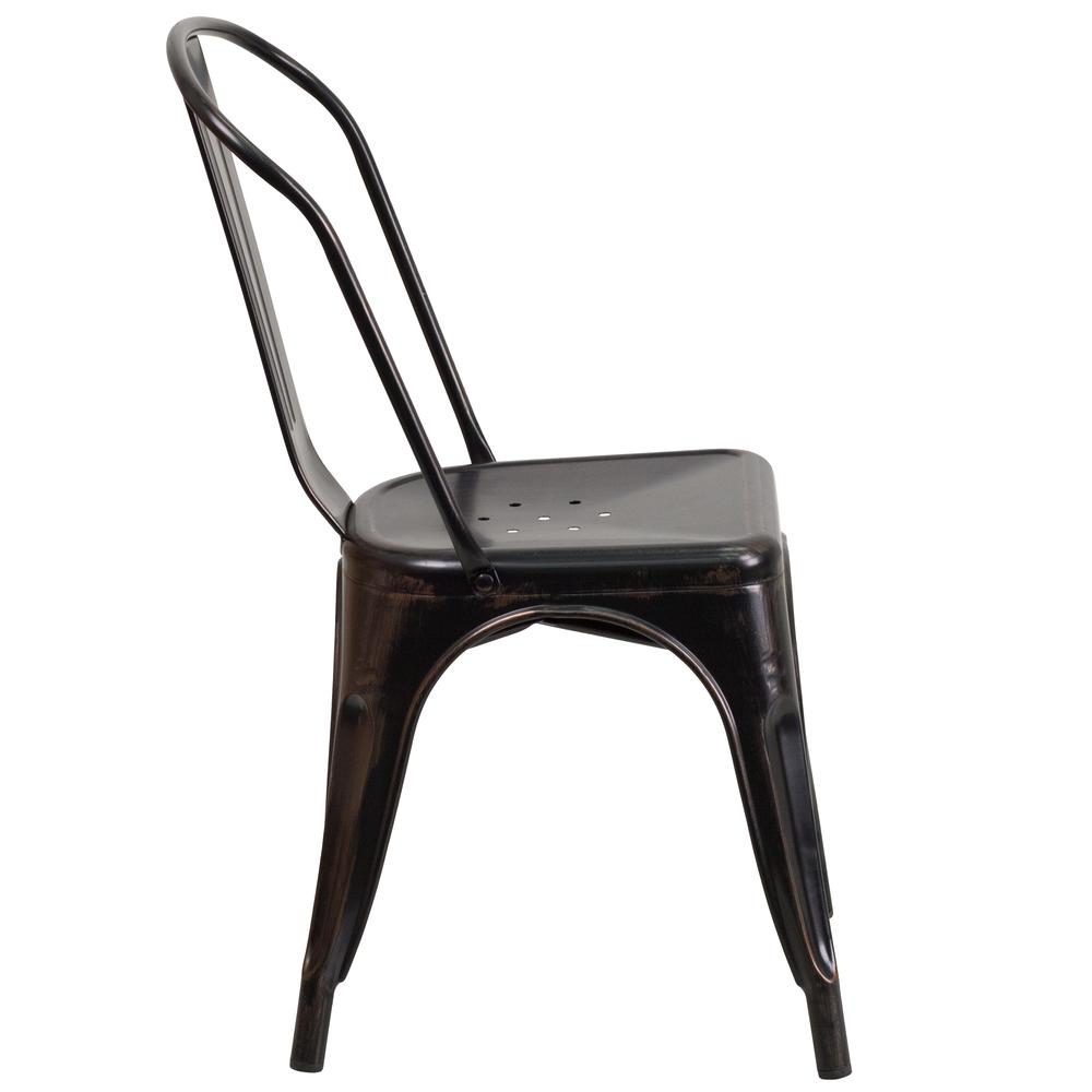 Commercial Grade Black-Antique Gold Metal Indoor-Outdoor Stackable Chair. Picture 3