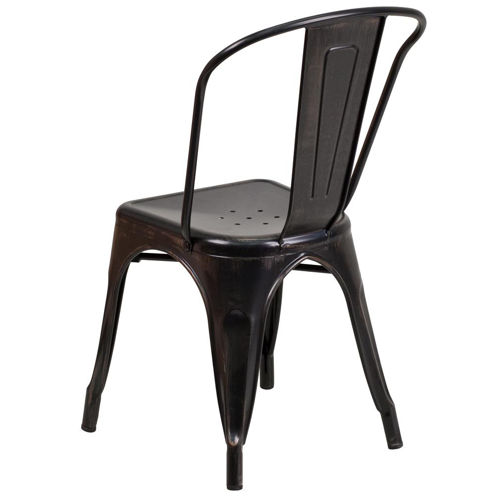 Commercial Grade Black-Antique Gold Metal Indoor-Outdoor Stackable Chair. Picture 4