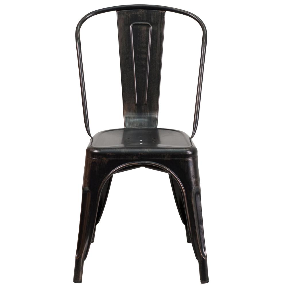 Commercial Grade Black-Antique Gold Metal Indoor-Outdoor Stackable Chair. Picture 5