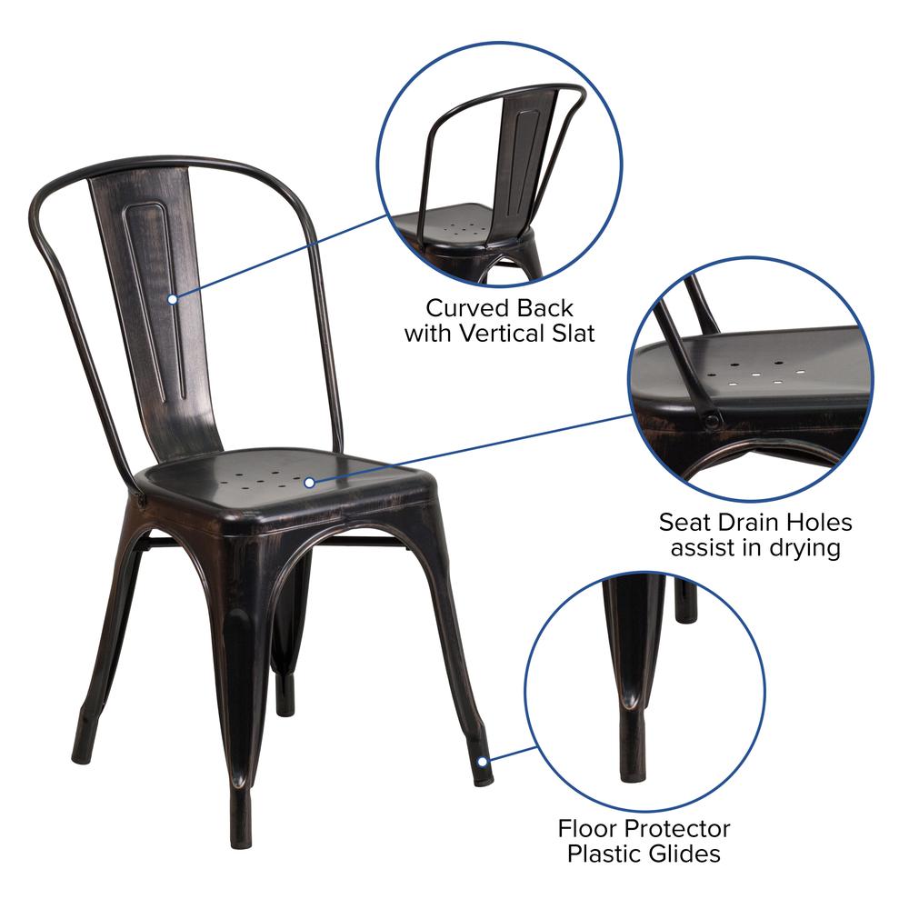 Commercial Grade Black-Antique Gold Metal Indoor-Outdoor Stackable Chair. Picture 6