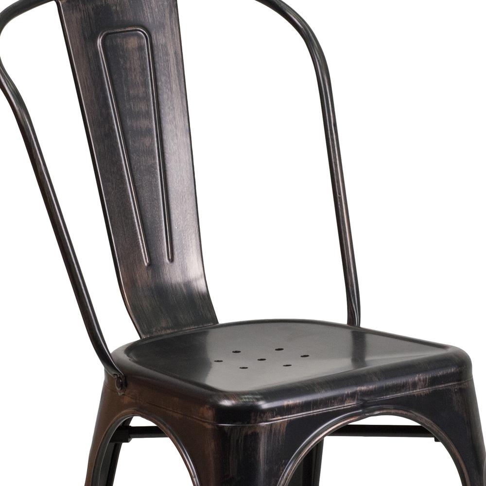 Commercial Grade Black-Antique Gold Metal Indoor-Outdoor Stackable Chair. Picture 7