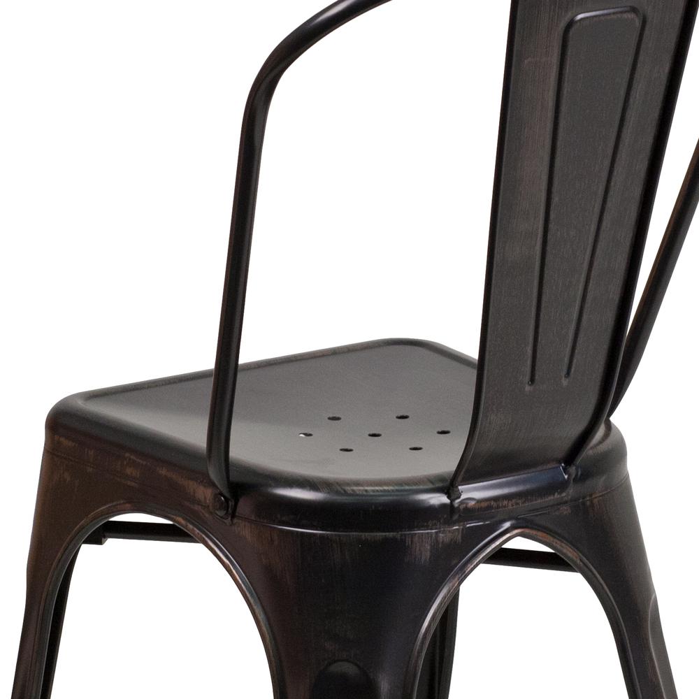Commercial Grade Black-Antique Gold Metal Indoor-Outdoor Stackable Chair. Picture 8
