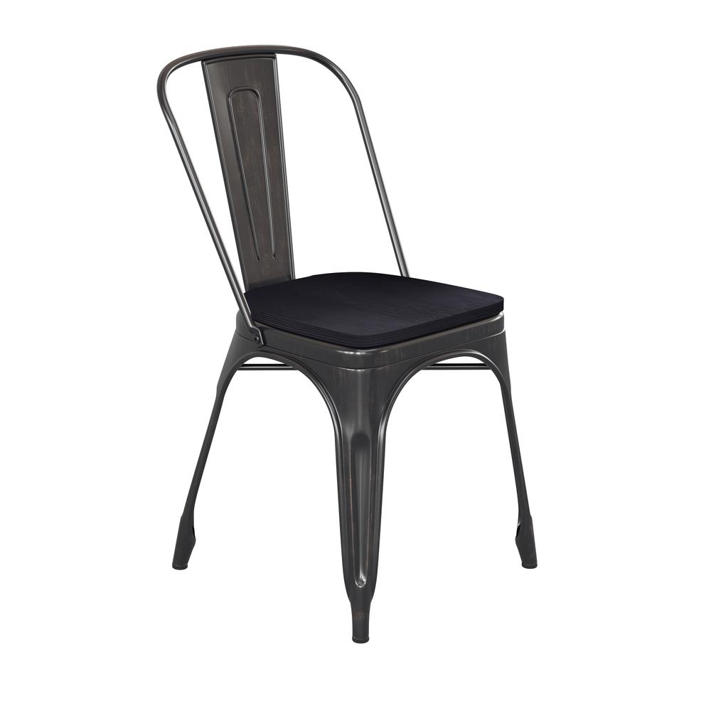 Black-Antique Gold Metal Indoor-Stackable Chair with Black Poly Resin Wood Seat. Picture 2