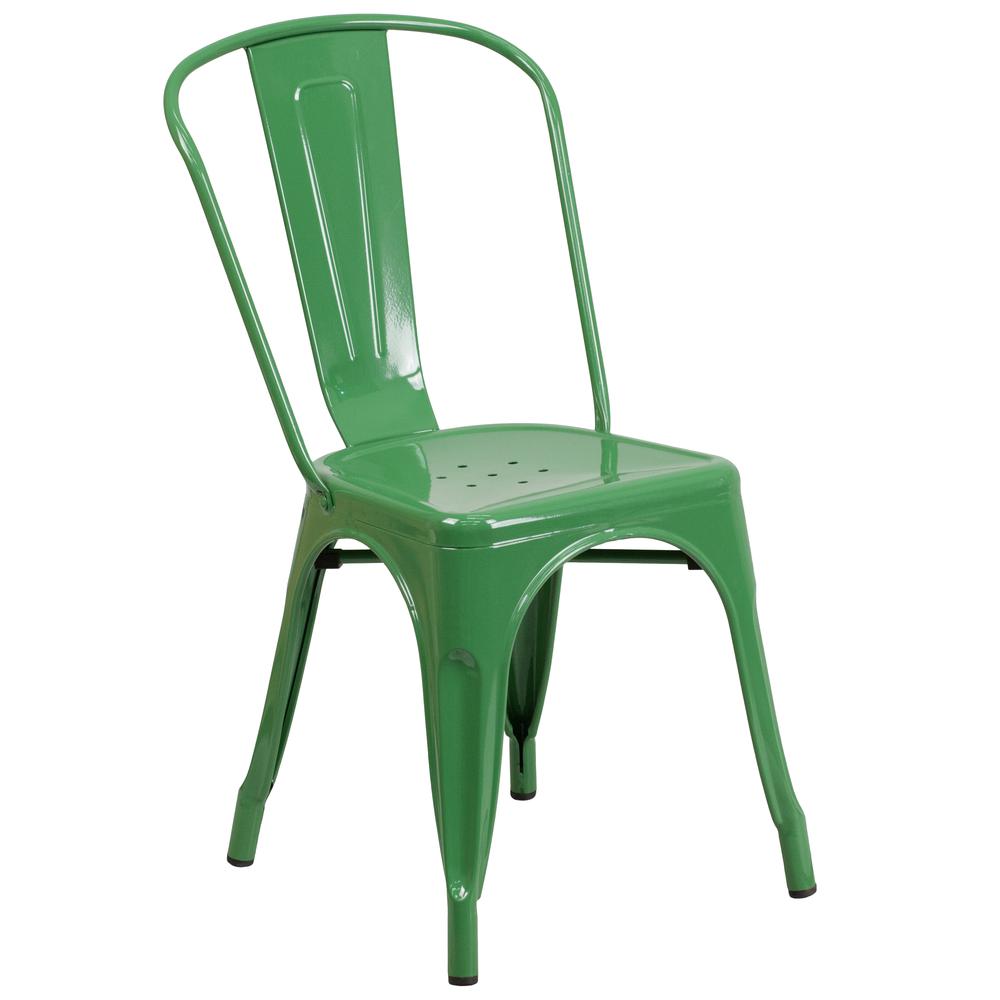 Commercial Grade Green Metal Indoor-Outdoor Stackable Chair. Picture 1