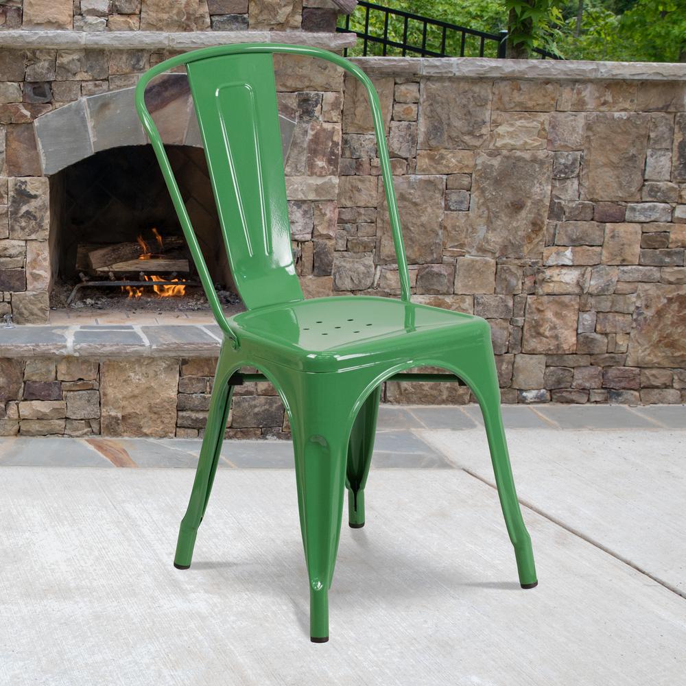 Commercial Grade Green Metal Indoor-Outdoor Stackable Chair. Picture 6