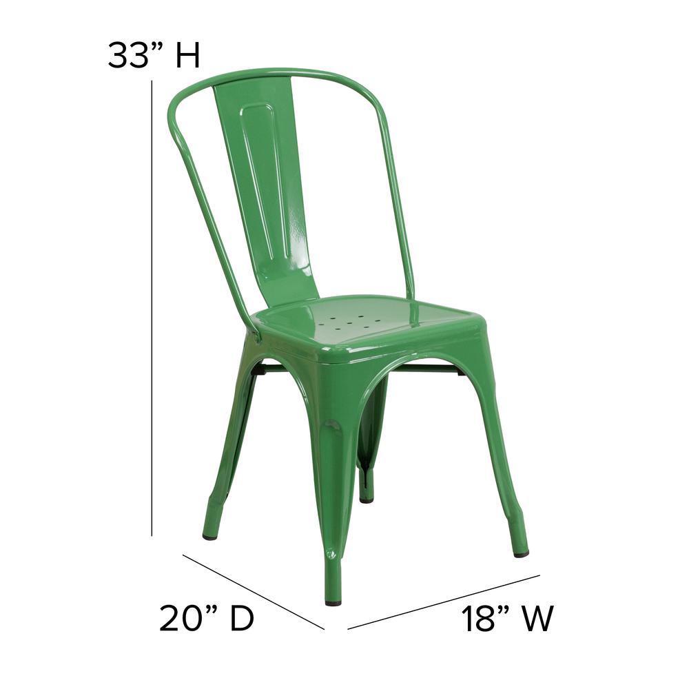 Perry Commercial Grade Green Metal Indoor-Outdoor Stackable Chair with Teak Poly Resin Wood Seat. Picture 5