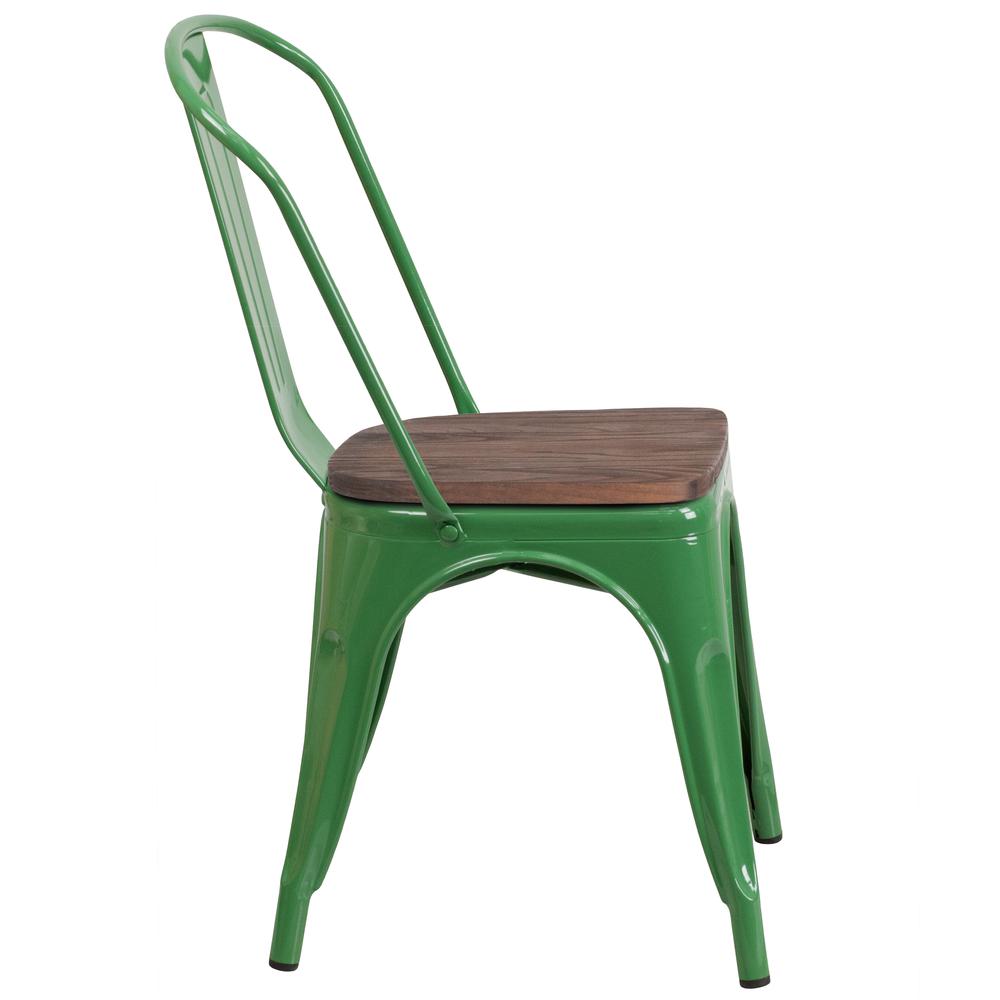 Green Metal Stackable Chair with Wood Seat. Picture 2