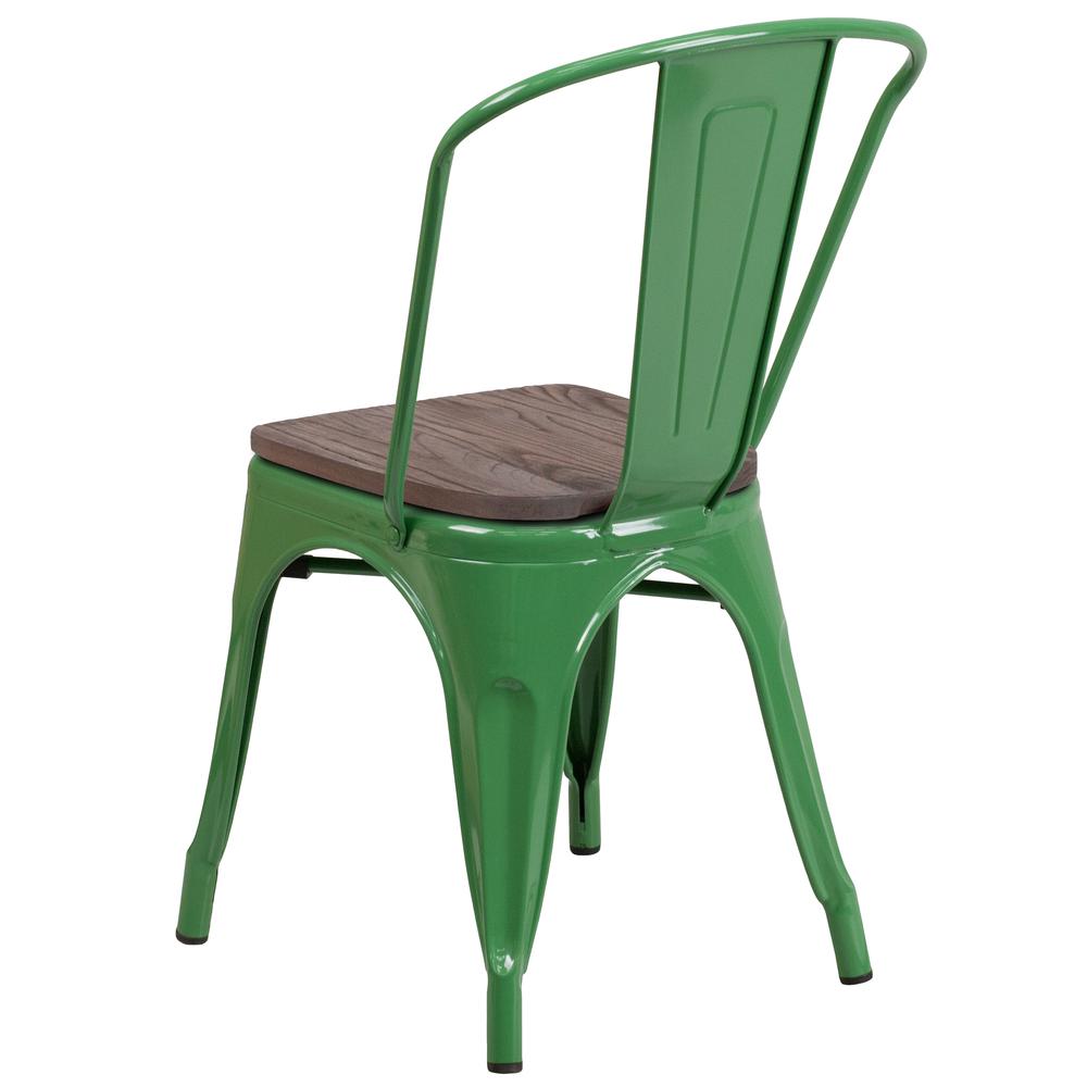 Green Metal Stackable Chair with Wood Seat. Picture 3