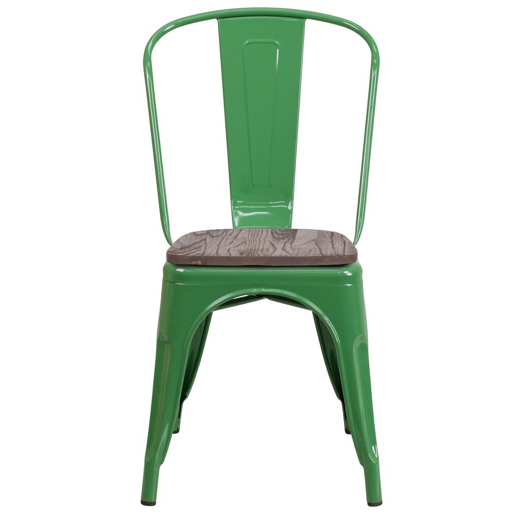 Green Metal Stackable Chair with Wood Seat. Picture 4