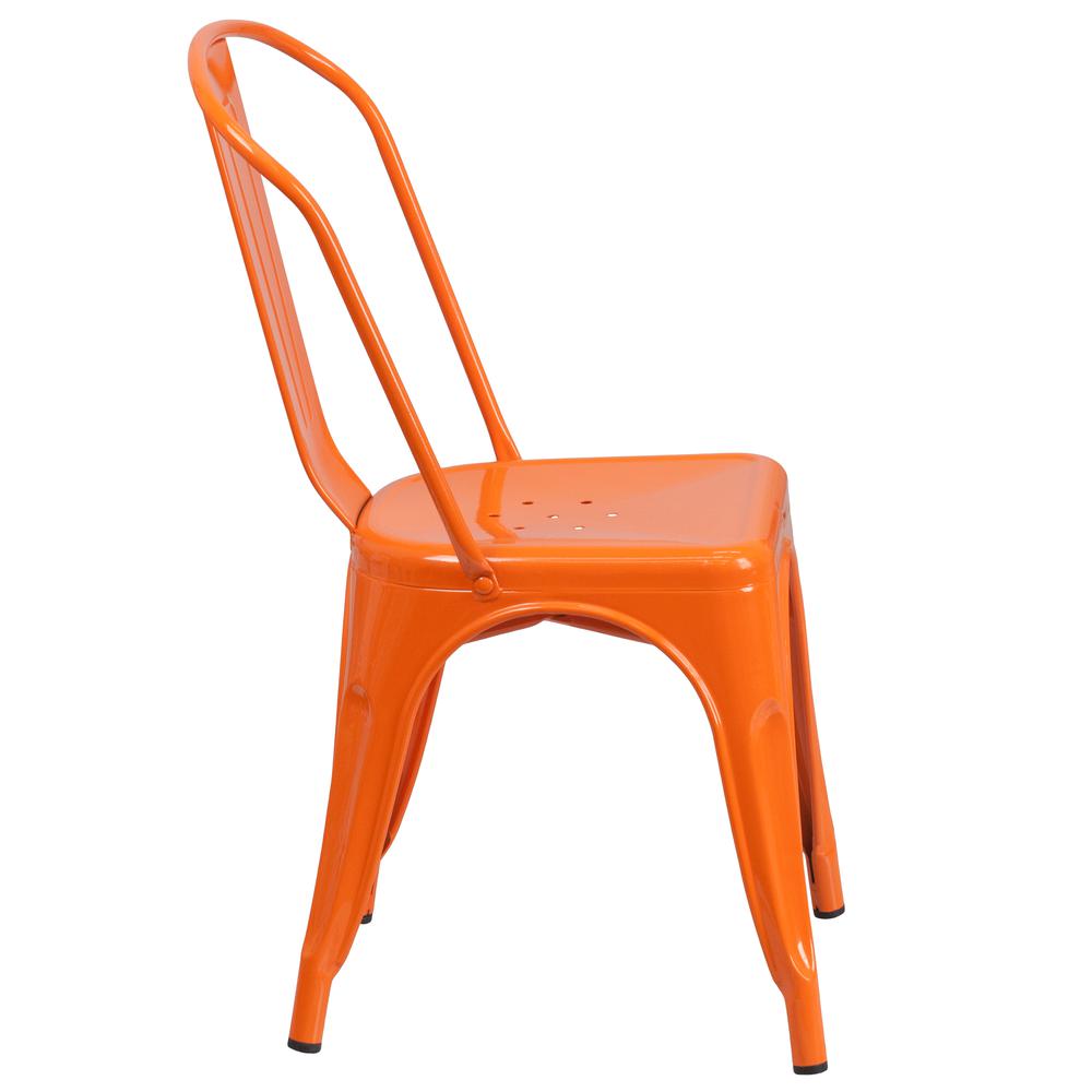 Commercial Grade Orange Metal Indoor-Outdoor Stackable Chair. Picture 3