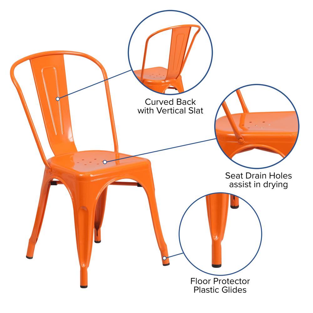 Commercial Grade Orange Metal Indoor-Outdoor Stackable Chair. Picture 6