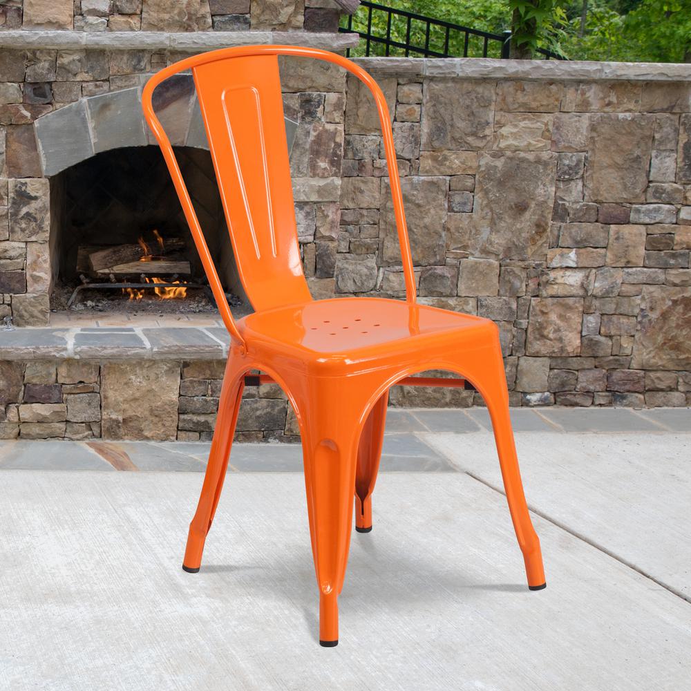 Commercial Grade Orange Metal Indoor-Outdoor Stackable Chair. Picture 9
