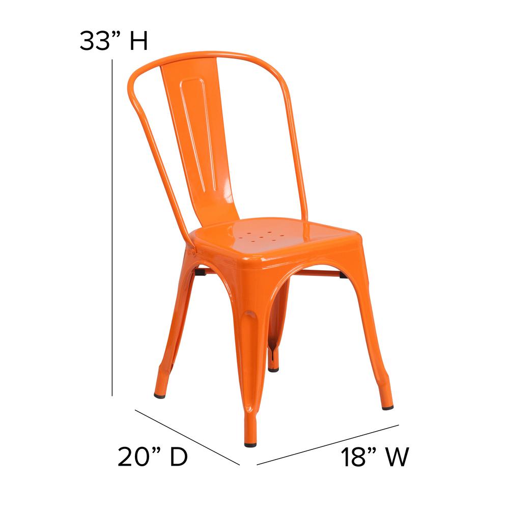 Perry Commercial Grade Orange Metal Indoor-Outdoor Stackable Chair with Teak Poly Resin Wood Seat. Picture 5