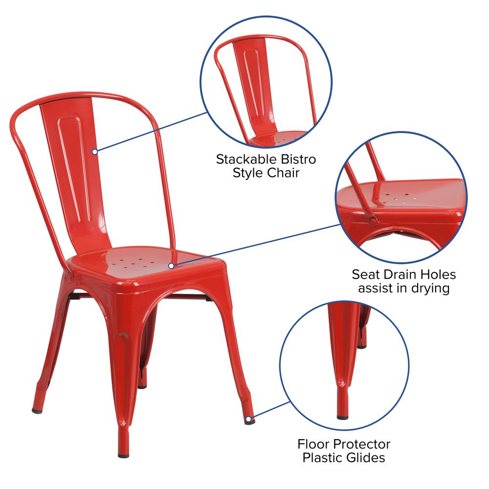 Commercial Grade Red Metal Indoor-Outdoor Stackable Chair. Picture 6
