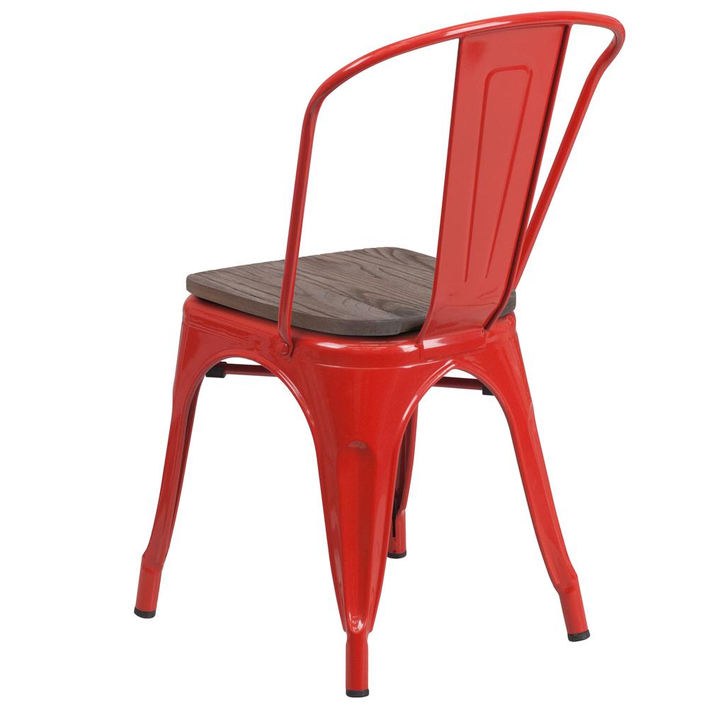 Red Metal Stackable Chair with Wood Seat. Picture 3